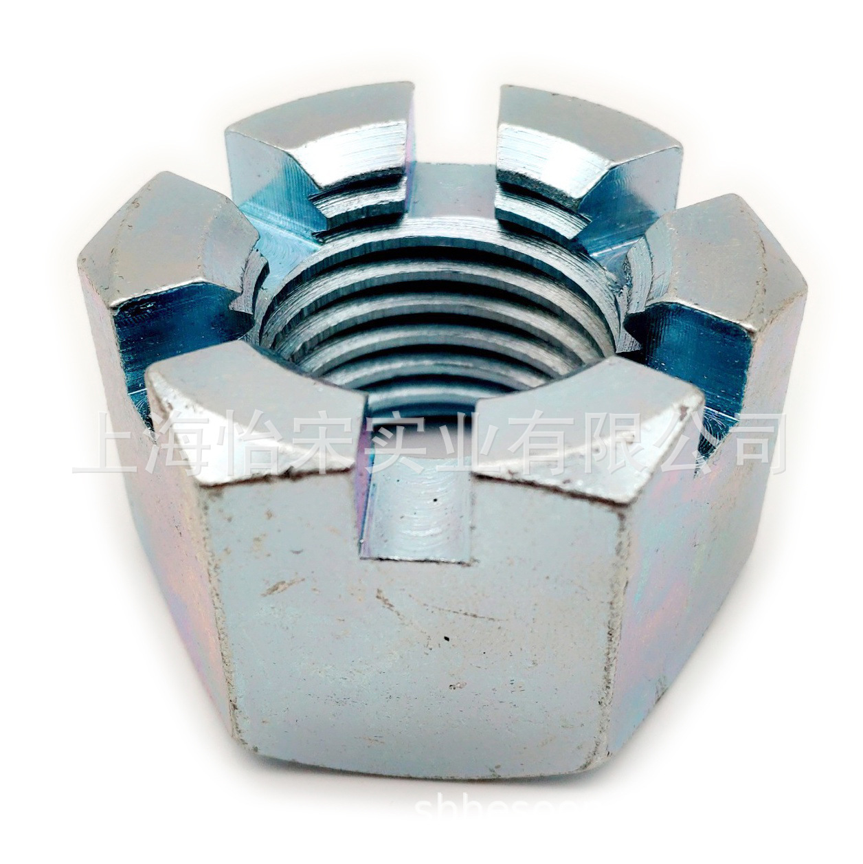 4级国标GB6178M33蓝白锌六角开槽螺母槽型螺母开花螺母M33