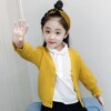 2018 Autumn new pattern Children Korean Edition Sweater girl V-neck Cardigan sweater Long sleeve Crochet flower