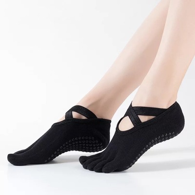 专业瑜伽袜防滑五指露背交叉系带舞蹈袜普拉提地板袜夏季五指袜|ru