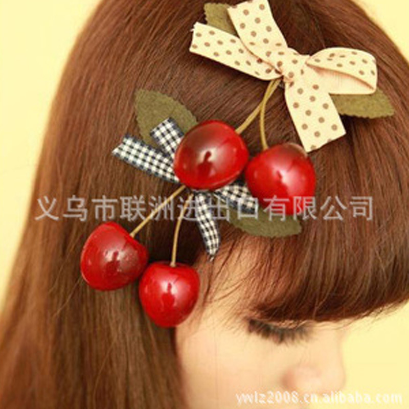 Cosplay día hombre cultura arco accesorios para el cabello Yiwu accesorios para el cabello clip de pico de pato cereza horquilla pequeña mercancía