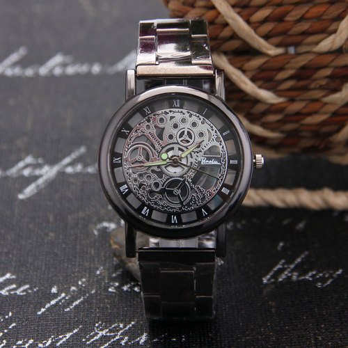 Foreign trade AliExpress men's watch best-selling watch hollow gold fashion watch imitation mechanical men's steel band quartz watch