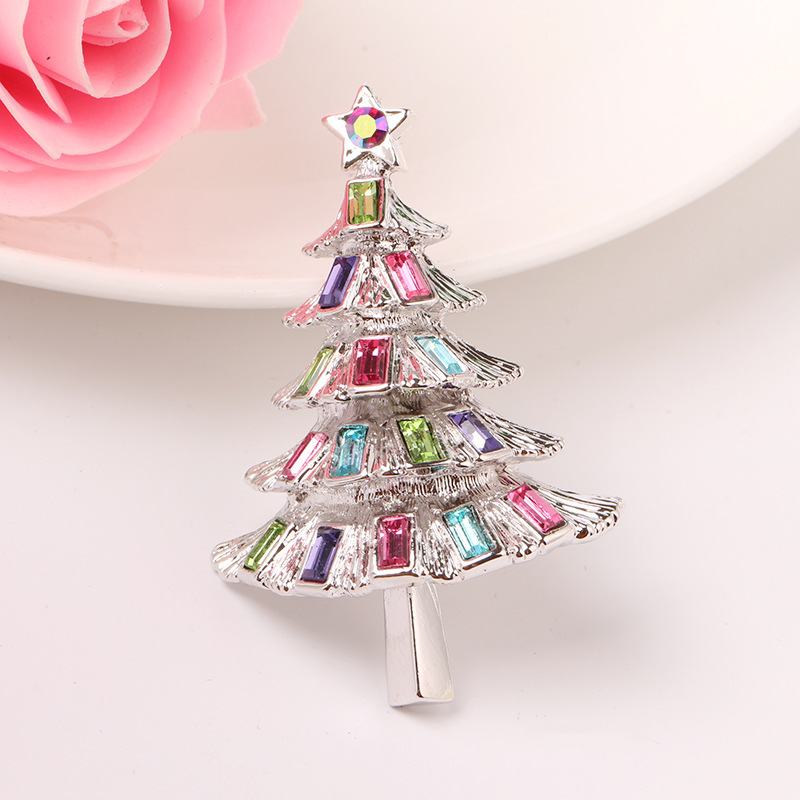 Plating, Inlay Design Cute Style Cute Pin Christmas Tree Alloy Plating Inlay Rhinestones Unisex Brooches