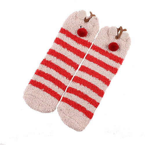 Embroidered floor Christmas socks gift ladies socks with box, coral velvet thickened warm socks, animal cartoon snow socks