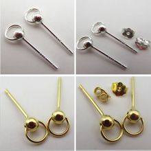 纯银耳钉S925纯银圆珠耳钉珠子豆豆光面串圈耳针手工耳饰厂家直销