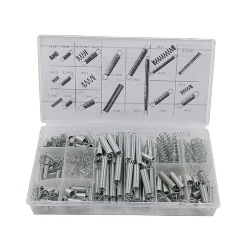 200PCS spring, tension spring, compression spring set, 200 pieces in transparent pp plastic box, 20 specifications in one box