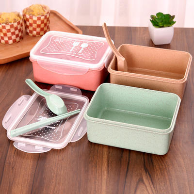 Wheat straw lunch box microwave lunch box set refrigerator fruit crisper rectangular storage box wholesale