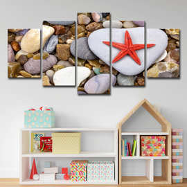 跨境wish 跨境装饰墙艺术图片5件红色海星鹅卵石客厅现代绘画