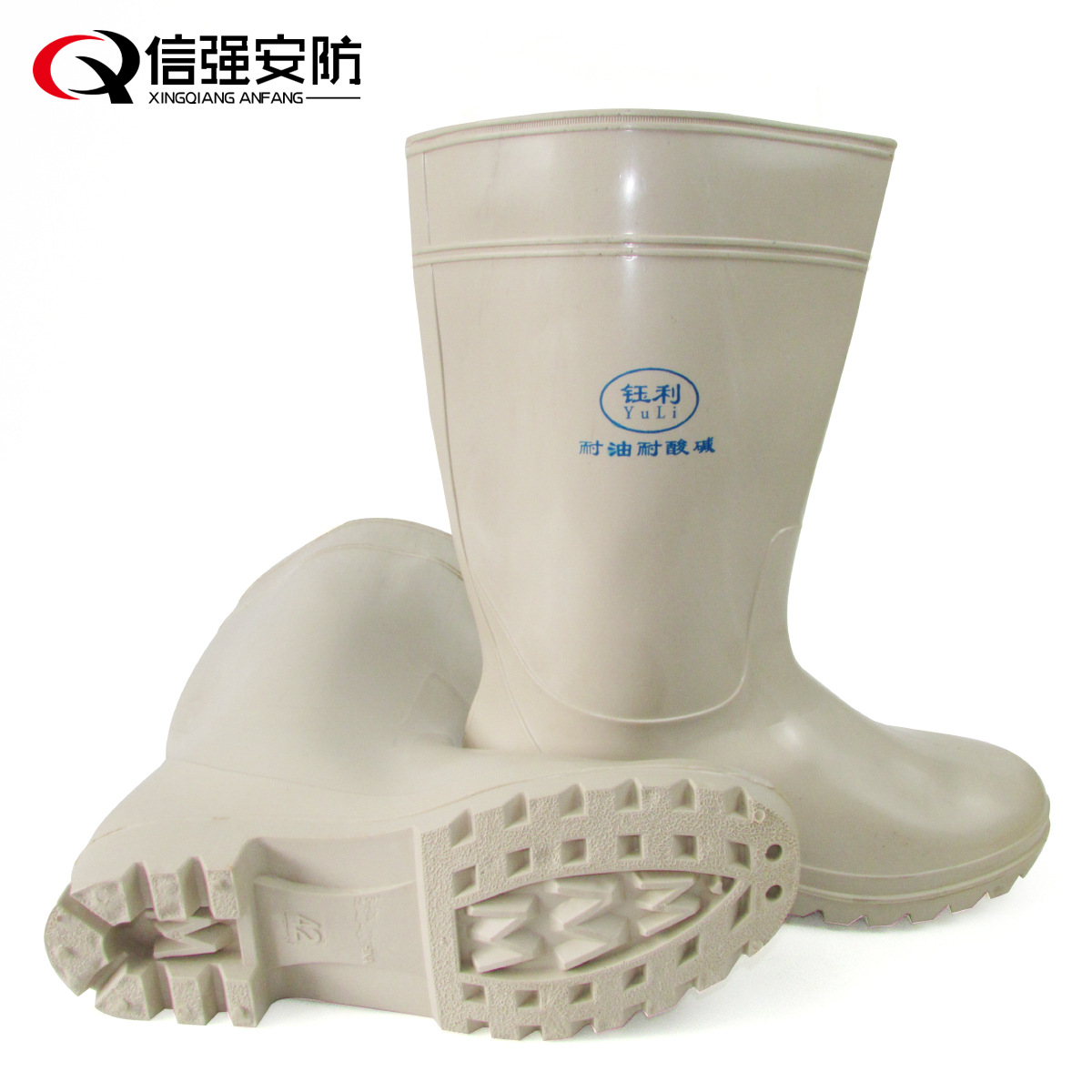 钰利牌乳白色牛筋底中筒食品靴耐油耐酸碱食品厂防滑劳保雨鞋批发|ms