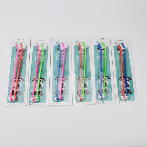 Universal pet toothbrush set for cats and dogs Dog oral care double-headed toothbrush Wholesale of pet cleaning supplies