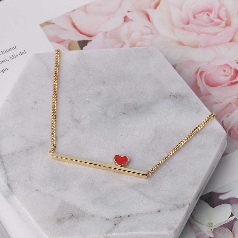 S925 Sterling Silver Red Pendant Necklace Korean Edition fashion electroplate 18K love Pendant Clavicle chain Jewelry wholesale
