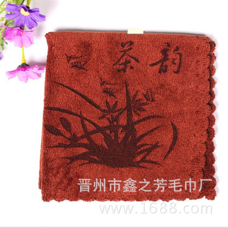 茶韵茶巾400克加厚30*30柔软吸水花边激光切割可定制logo茶具抹布