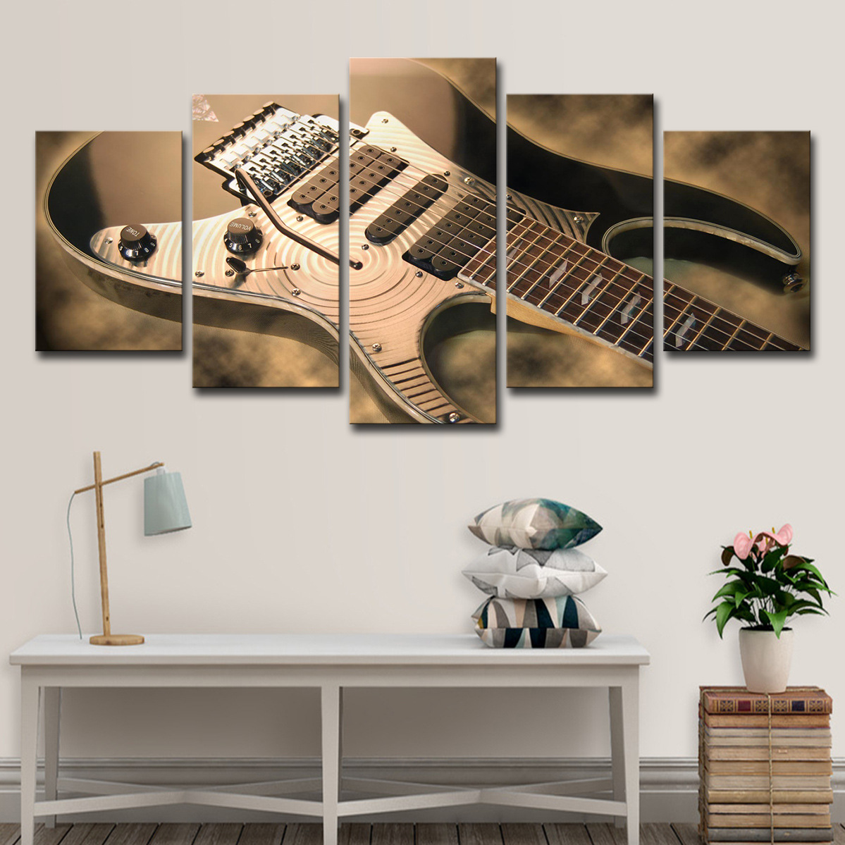 跨境amazon、 wish5块电吉他古典乐器图片客厅装饰绘画艺术墙