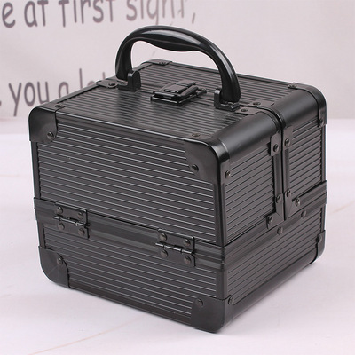 厂家直销可定制韩版黑色双开手提化妆箱铝合金化妆箱专业化妆箱|ru