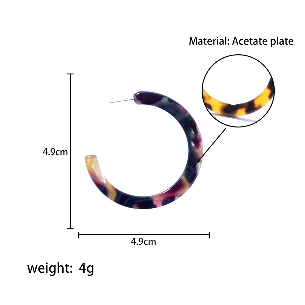 Korean retro minimalist leopard print C-shaped acrylic acetate emicircle earrings