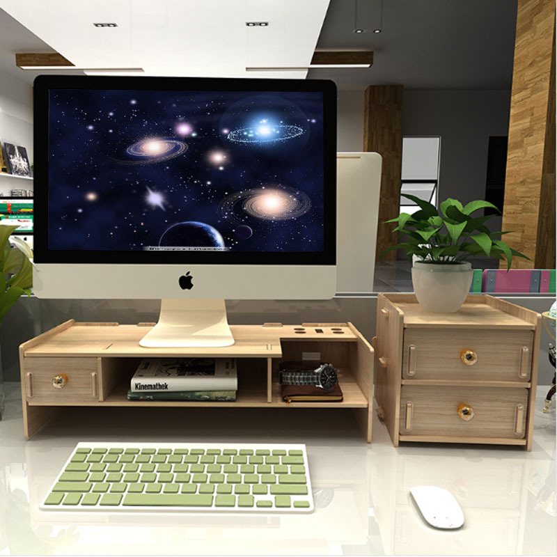 Multifunctional Desktop Computer Elevated Wooden Office Storage Drawer Storage Rack Creative Monitor Base