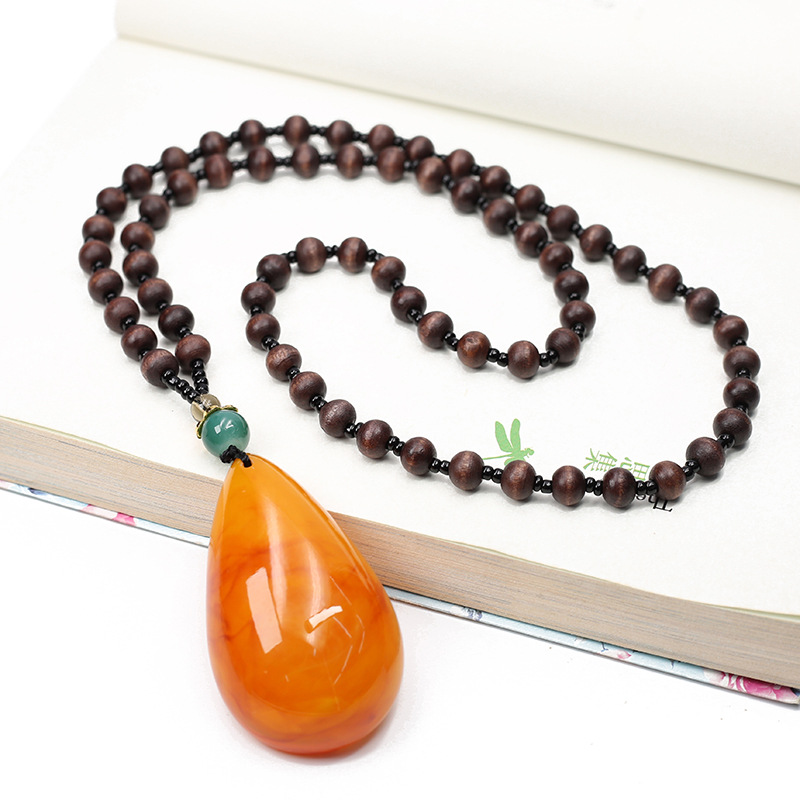 新款秋季女式毛衣链 乌木蜜蜡毛衣链 二代圣诞蜜蜡项链 热销款