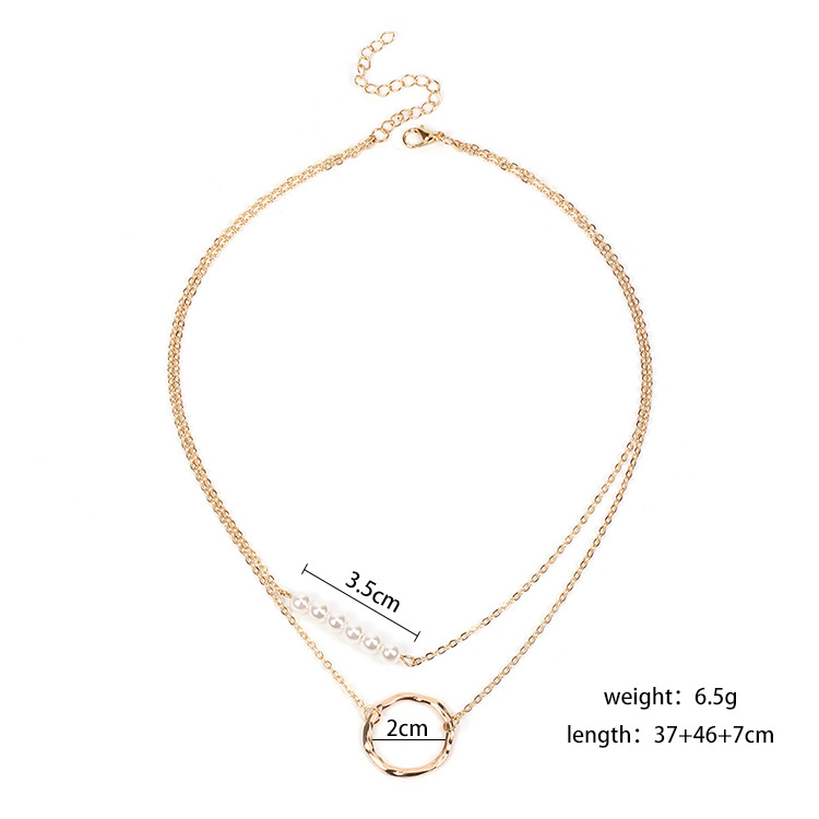 7g Weight Necklace Classification Women'S Gender Gold, Silver Color Fashion Geometric Pearl Multi-layer Copper Necklace Wholesale 无