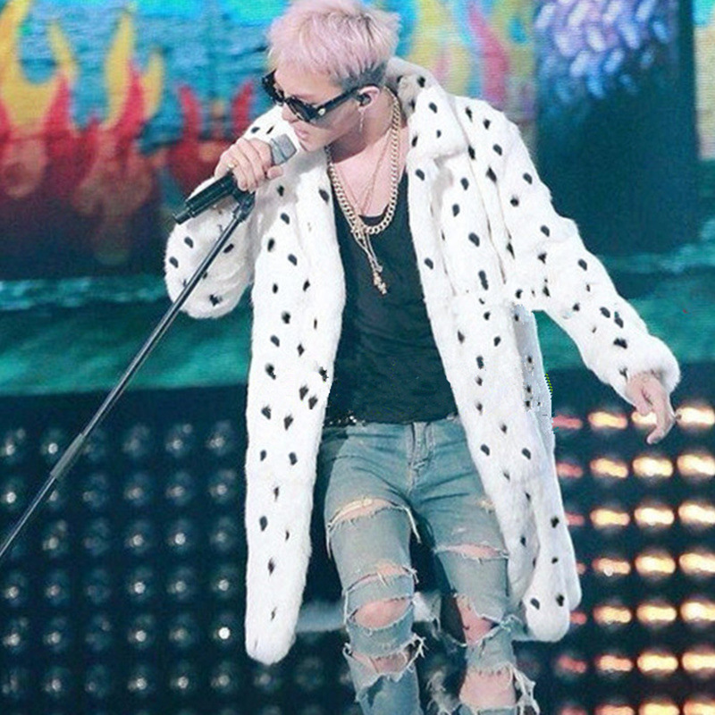 GD同款皮草大衣权志龙同款仿皮草风衣人造毛保暖长款外套潮男特价|ms