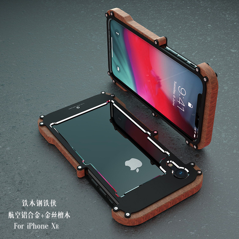 R-Just IRONWOOD Light Slim Timber Aluminum Metal Wood Bumper Case Cover for Apple iPhone XS Max & iPhone XR & iPhone XS