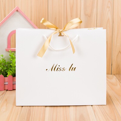 Manufactor major Produce Printing Paper bags White cardboard clothing paper bag Gilding LOGO bow Bag