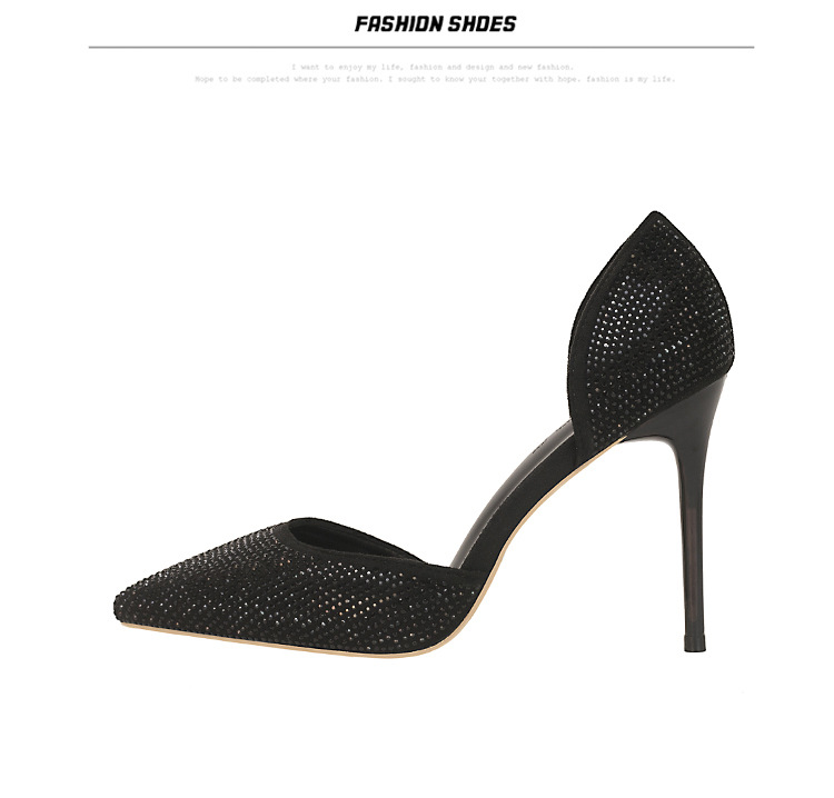 Chaussures à talons hauts super hauts élégantes et élégantes à bout peu profond et pointu avec strass brillants creux pour femmes_voghion.com