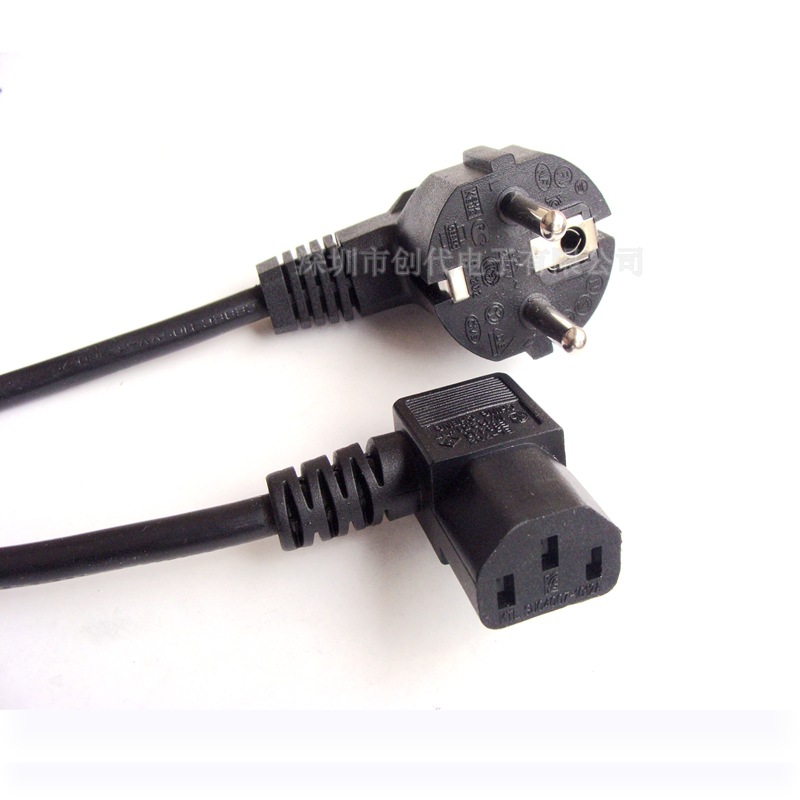 批发/零售 L型锄头品字尾电源线  欧标EU 欧规弯头三芯品字电源线