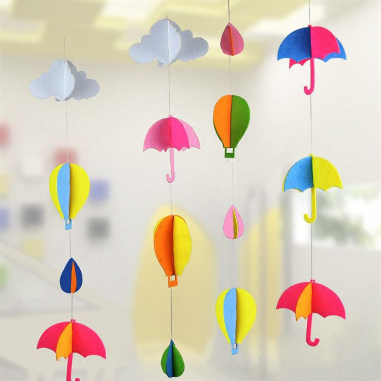 免裁剪不织布挂饰创意DIY教室走廊热气球云朵雨伞幼儿园毛毡挂件