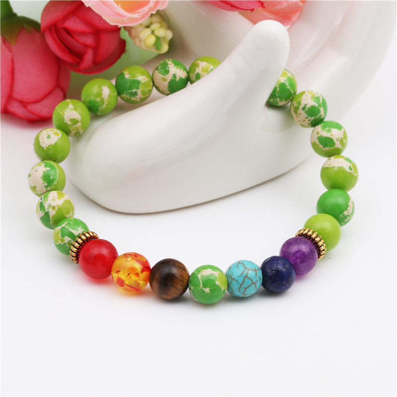 Natural Colorful Chakra Emperor Stone Beaded Bracelet Seven Chakras Yoga Energy Beads Bracelet