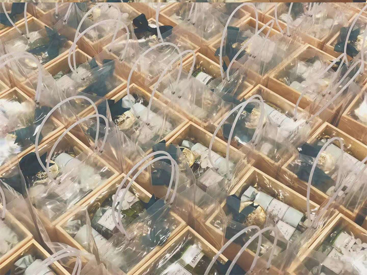 透明正方手提袋 鲜花袋插花配材袋糠果婚庆婚礼品手提