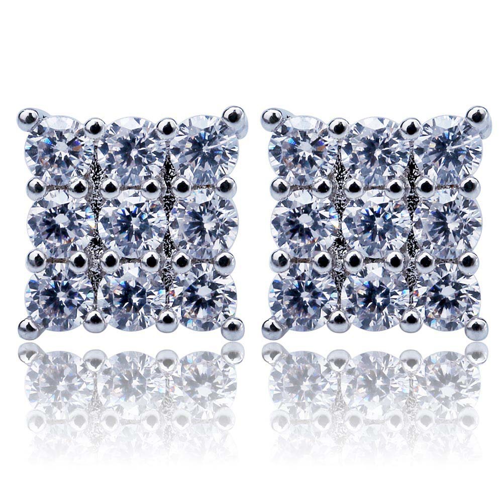 square earrings with zircon hip-hop style