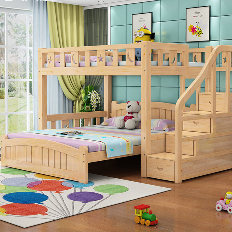 實木床母子高低雙層床上下鋪兒童床多功能組合成人省空間廠家批發