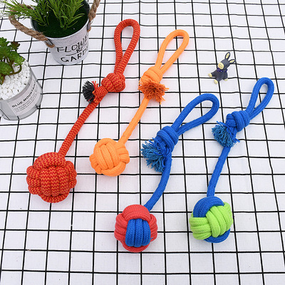 厂家批发 棉绳吊球 耐咬撕扯 糖果色 狗狗宠物棉绳结玩具
