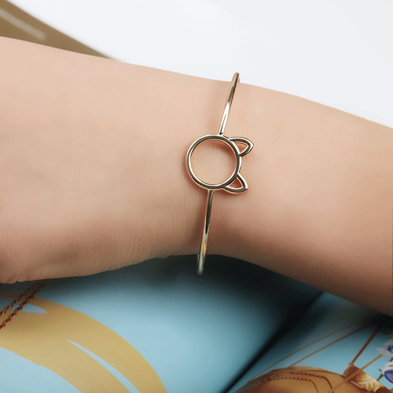 Cartoon animal cat ear opening adjustable bracelet green copper material