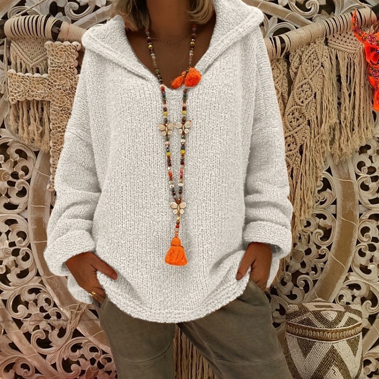 Women's knitted sweater coat casual hooded pullover girl_voghion.com
