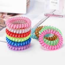 韩国时尚新款儿童葱粉电话线发圈不缠发弹簧皮筋发绳头饰定制