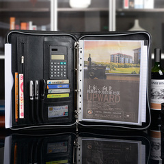 High-end leather zippered leather-surface manager folder, A4 multi-functional document holder, portfolio, contract book with custom property-logo design