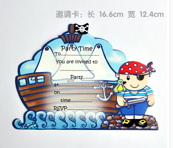 Blue Pirate Theme Boy Children Birthday Party Invitation Cards 8 Pieces