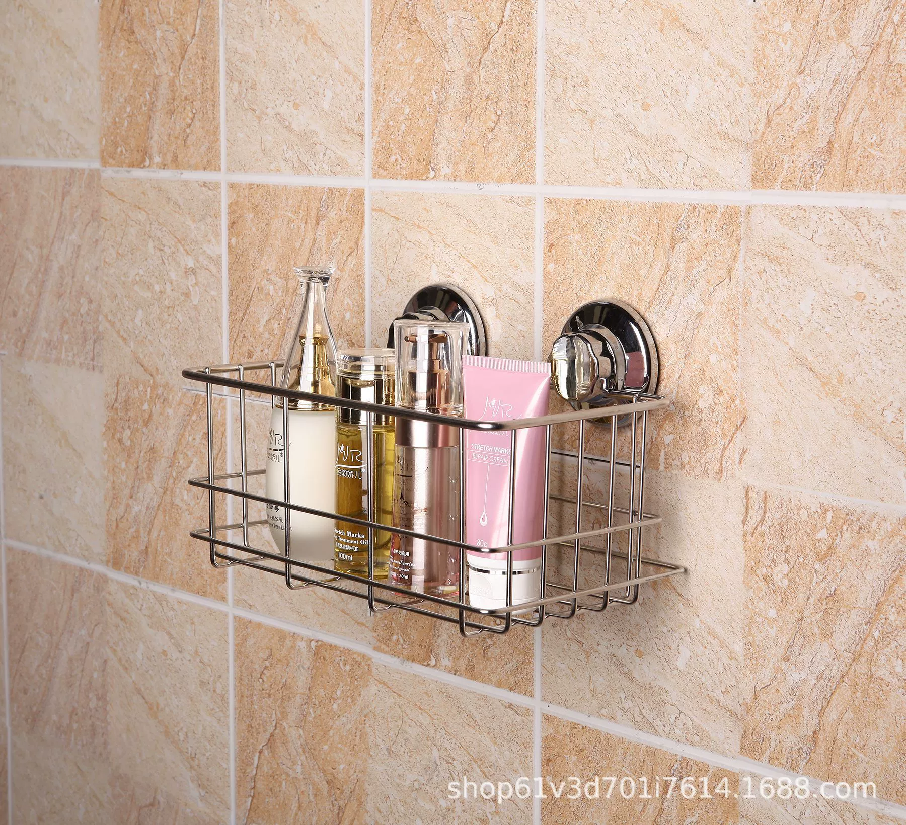 Bathroom kitchen shelf, bathroom suction cup 304 stainless steel storage corner frame hanging wall free punching