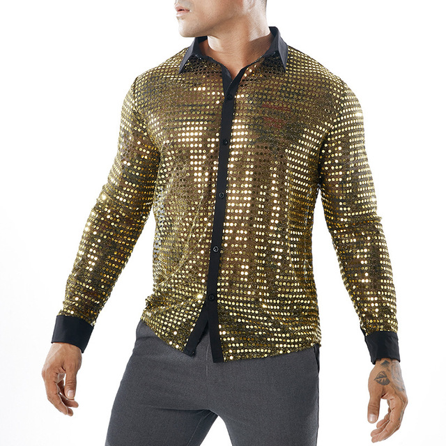 Men’s Dot Scale Night Shop Men’s Long-sleeved Turn-collar Shirt