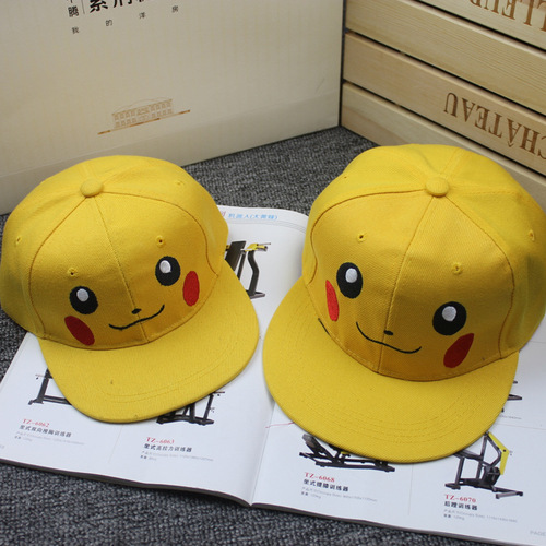 Spring and Summer Flat Brim Hip-Hop Hat for Children, Cartoon Pikachu Flat Brim Hat, Parent-Child Style Fashion Street Dance Trendy Hat, Wholesale