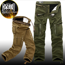 跨境电商热卖款 侧边拉链多口袋加绒加厚工装裤 户外男士休闲裤子
