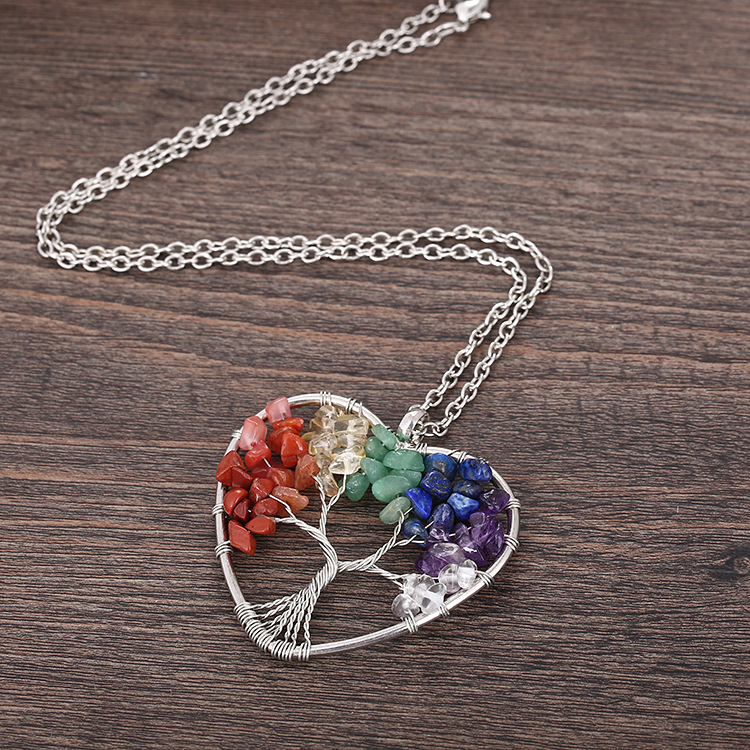 Retro Heart Shape Alloy Plating Natural Stone Pendant Necklace 1 Piece