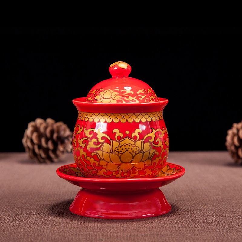 Manufacturer Buddhist Supplies Ceramic Watering Cup Lotus Offering Buddha Holy Water Cup Purifying Water Cup 