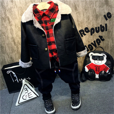 Children's clothing Winter clothes leather clothing Plush keep warm Korean Edition coat A550026 Velvet shirt AL261 Add poil AQ868