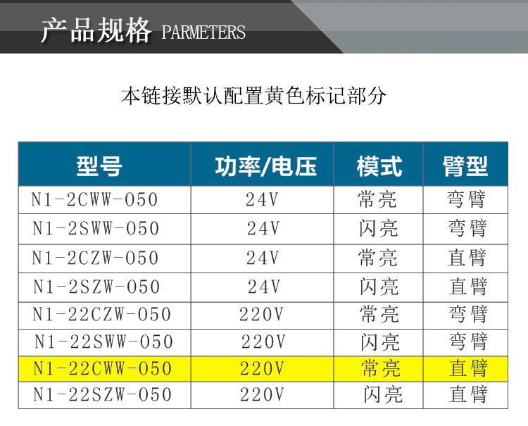 九家 LED三色警示灯常亮直臂220V白色 机床工作信号指示灯 防爆证