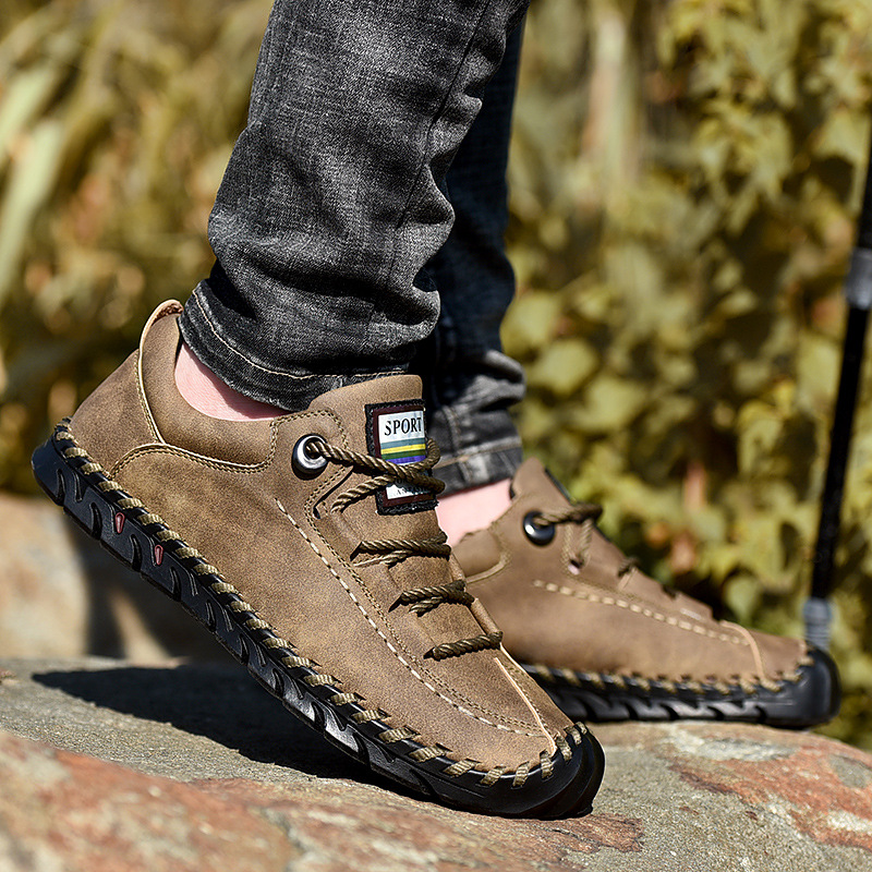 Hand Stitched Leather Shoes Light Fashion Mens Outdoor Casual Shoes Low