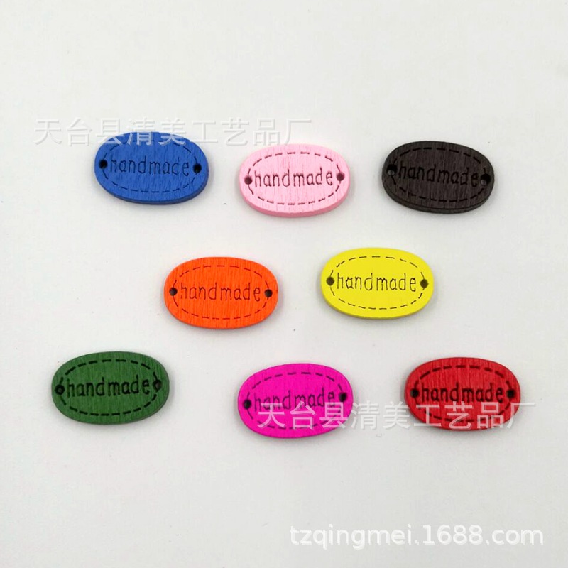20mm color botón oval placa de madera hecho a mano láser logo decorativo hebilla 100