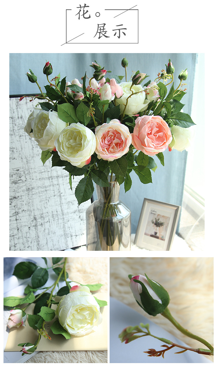 3 Têtes 73cm Fleurs En Soie Pour La Décoration De La Maison De Mariage Nuptiale Faux Flores Roses Artificielles Fleurs Artificielles Pour Vase De