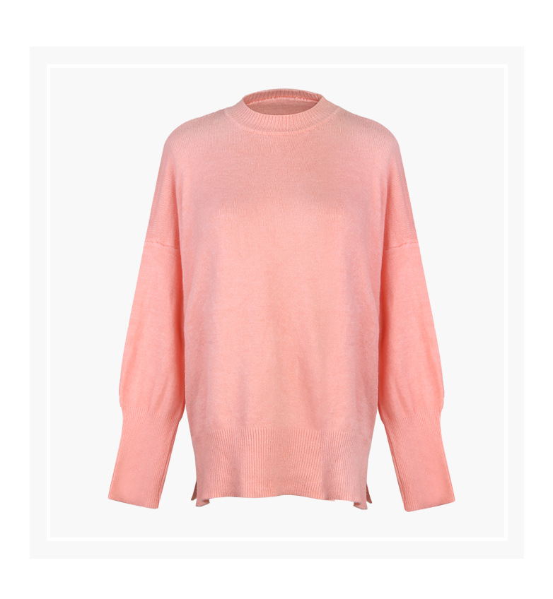 round neck mid-length solid color long-sleeved sweater NSJR36739