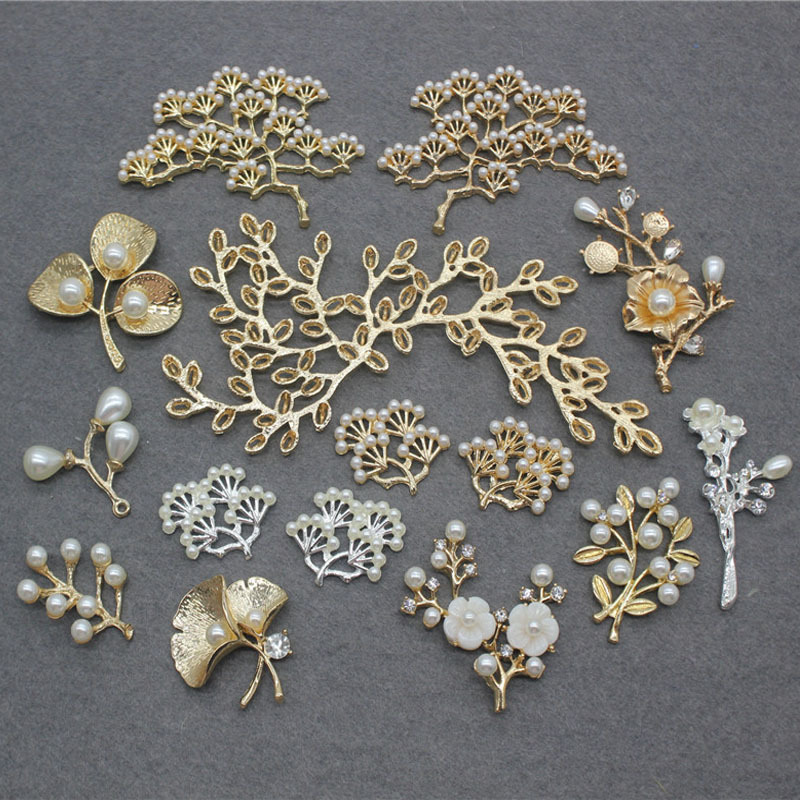 Bride Hand Flower DIY Material Chinese Ancient Food Show Hequulture Crown Hannie Head Decoration Alloy Branch Leaf Accessories